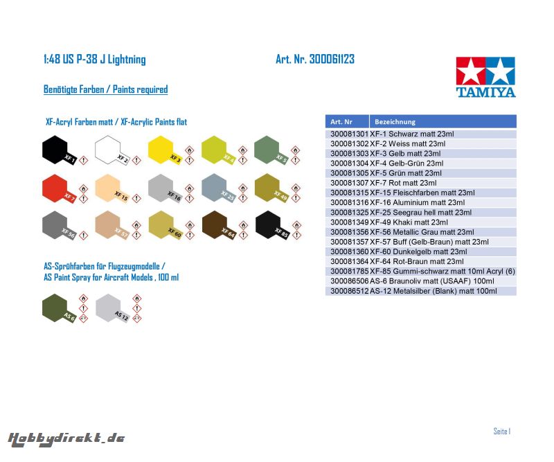 1:48 US P-38 J Lightning Tamiya 61123 300061123