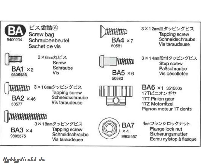 Schrauben Beutel A Tamiya 9400234