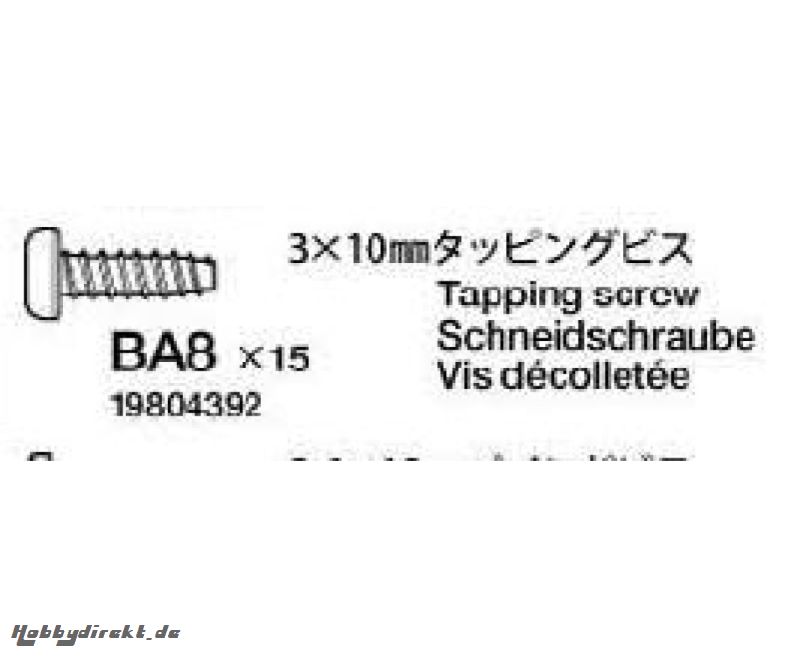 Schneidschraube 3x10mm schwarz (10)42162 Tamiya 9804392 309804392