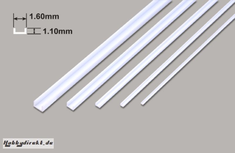 U Profil - 1.60 x 1.10 x 250mm Plastruct