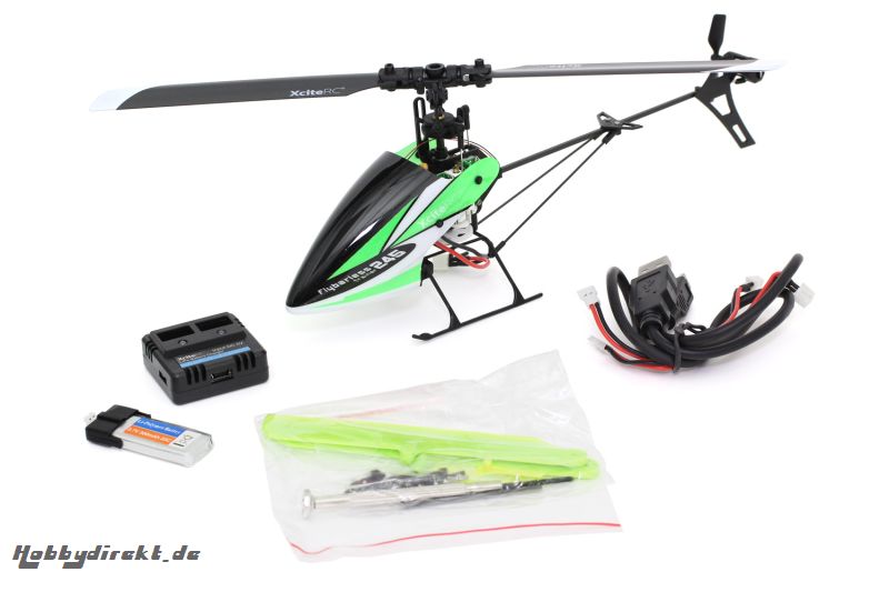 XciteRC Flybarless 245 Trainer RTF 2.4 GHz  4 Kanal Hubschrauber grün/weiß mit 6S Profi 6 Kanal Sender XciteRC 13001120