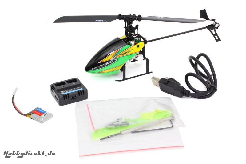 XciteRC Flybarless 200 Trainer RTF 2.4 GHz 4 Kanal Hubschrauber gelb/grün mit 6S Profi 6 Kanal Sender XciteRC 13002110