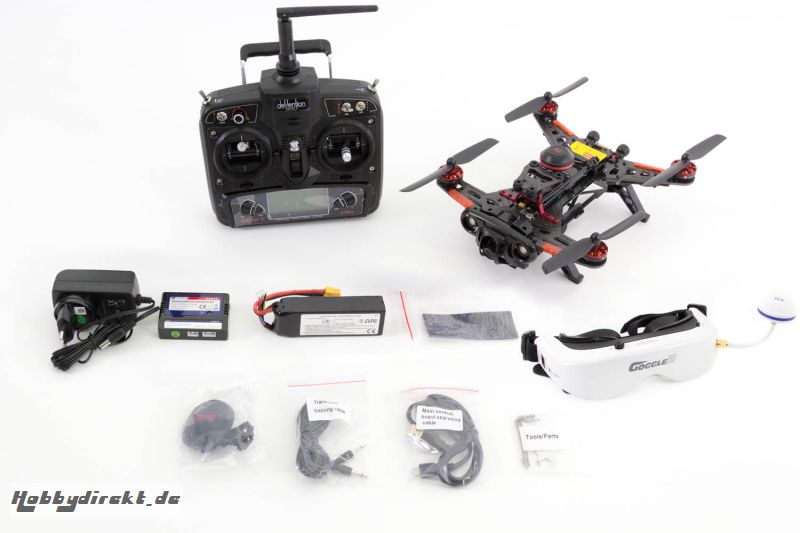 XciteRC FPV Racing-Quadrocopter Runner 250 Advance RTF - FPV-Drohne mit HD Kamera, Videobrille, GPS, Akku, Ladegerät und Devo7 Fernsteuerung Walkera 1