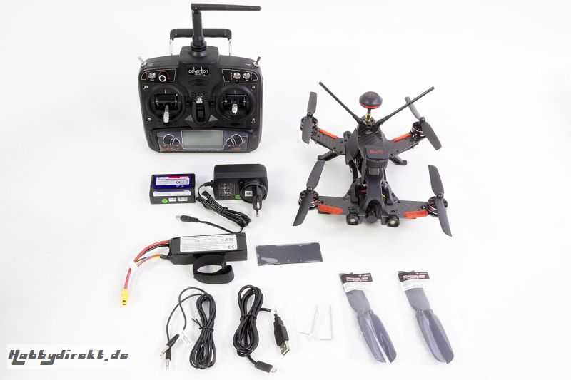 Walkera Runner 250 Pro Racing-Quadrocopter RTF - FPV-Drohne mit HD Kamera, Goggle V4 Videobrille, GPS, OSD, Akku, Ladegerät und Devo 7 Fernsteuerung W