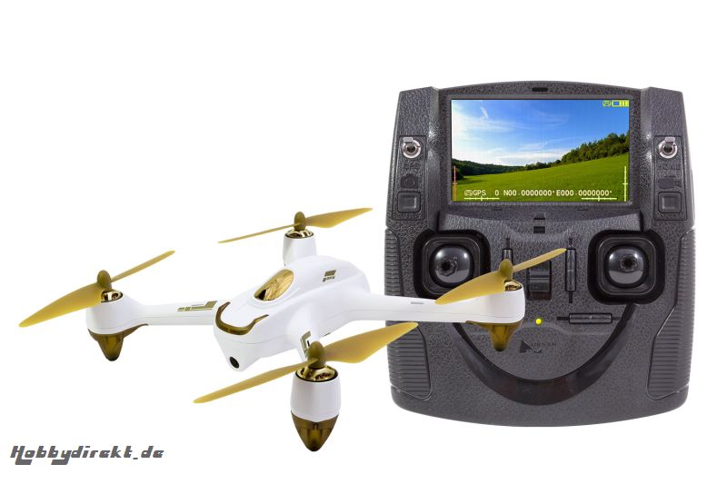 Hubsan X4 FPV Brushless Quadrocopter weiÃŸ - RTF-Drohne mit HD-Kamera, GPS, Follow-Me, Akku, Ladegerät und Fernsteuerung mit integriertem Farbmonitor