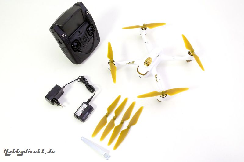 Hubsan X4 FPV Brushless Quadrocopter weiÃŸ - RTF-Drohne mit HD-Kamera, GPS, Follow-Me, Akku, Ladegerät und Fernsteuerung mit integriertem Farbmonitor