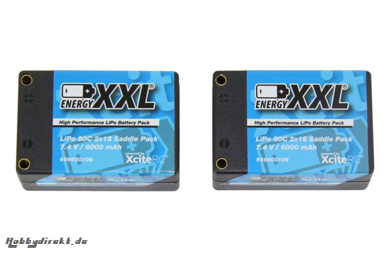 energyXXL Lipo Akku 6000 mAh 7,4V 80C HC15-25,1 mm, Saddle Pack,  TP2S6000 V8 EFRA Legal energyXXL 56600106