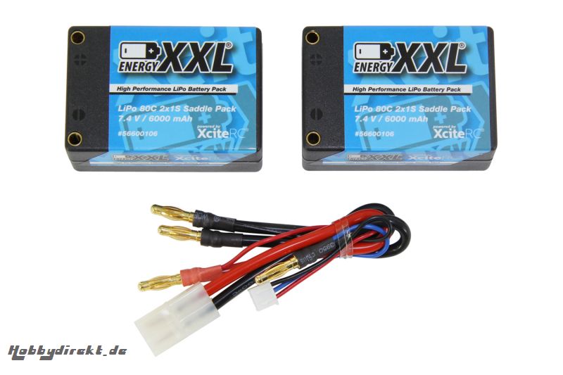 energyXXL Lipo Akku 6000 mAh 7,4V 80C HC15-25,1 mm, Saddle Pack,  TP2S6000 V8 EFRA Legal energyXXL 56600106