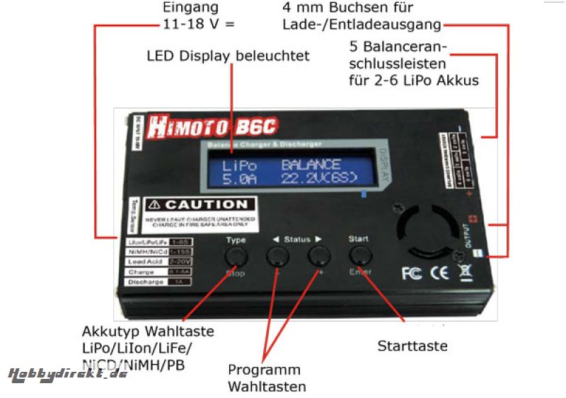 Himoto B6C Ladegerät m. Balan Krick 79511