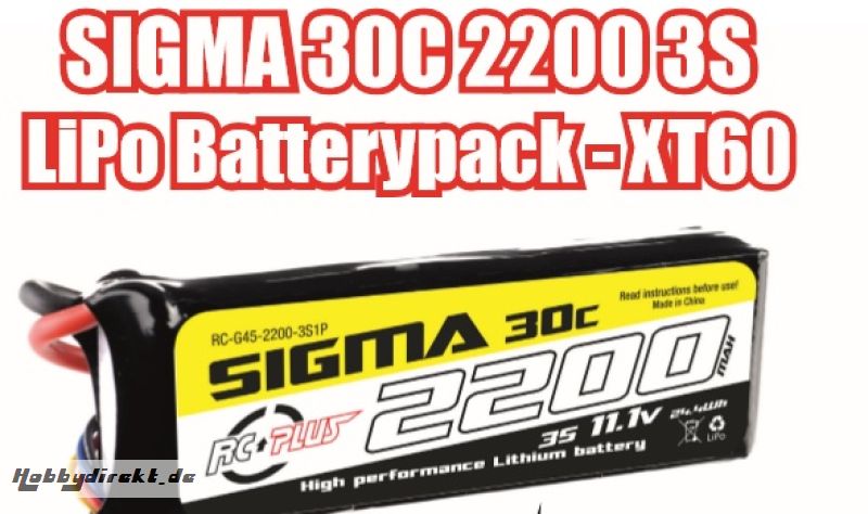 RC Plus - Li-Po Batterypack - Sigma 30C - 2200 mAh - 3S1P - 11.1V - XT-60 RC-G30-2200-3S1P